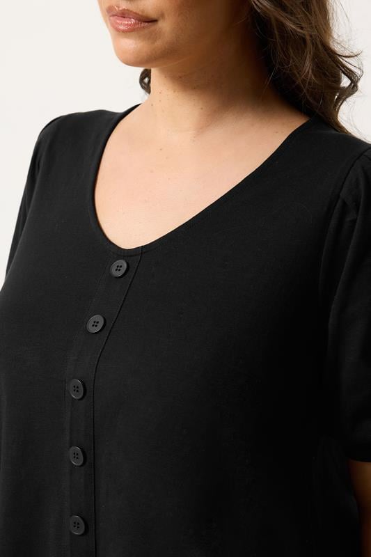 YOURS Plus Size Black Button Front Puff Sleeve Top | Yours Clothing  4