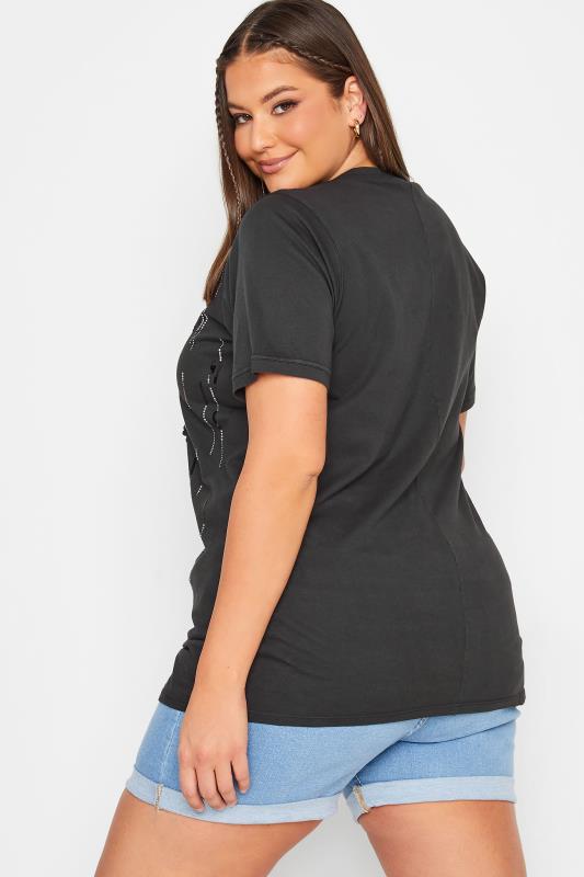 YOURS Plus Size Curve Black Embellished T-Shirt | Yours Clothing  3
