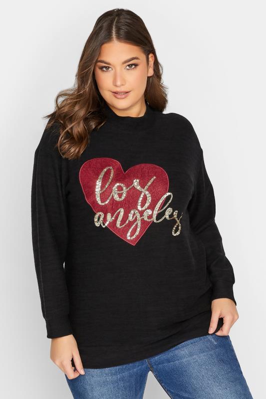 YOURS Curve Black Soft Touch 'Los Angeles' Sequin Jumper | Yours Clothing 1