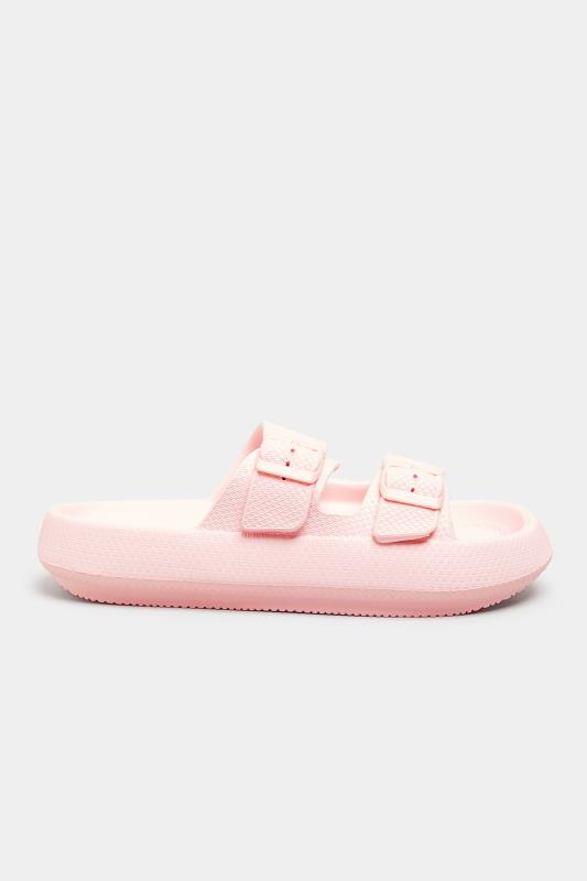 Pink Double Buckle Slider Sandals In Extra Wide EEE Fit 3