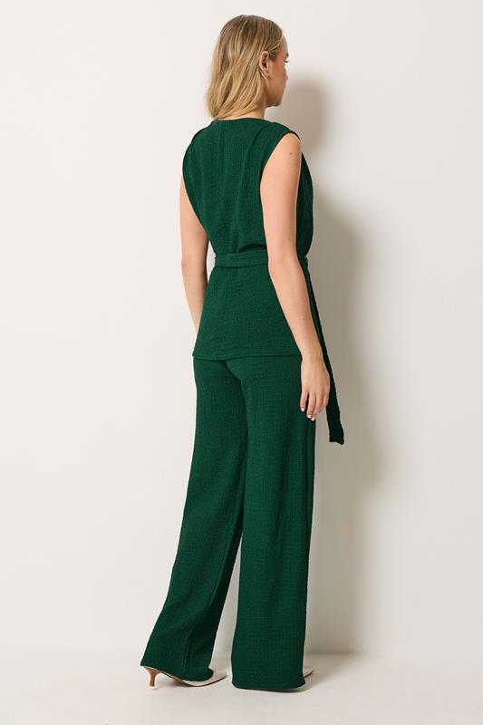 LTS Tall Women's Set Forest Green Textured Belted Top & Wide Leg Trousers | Long Tall Sally 1