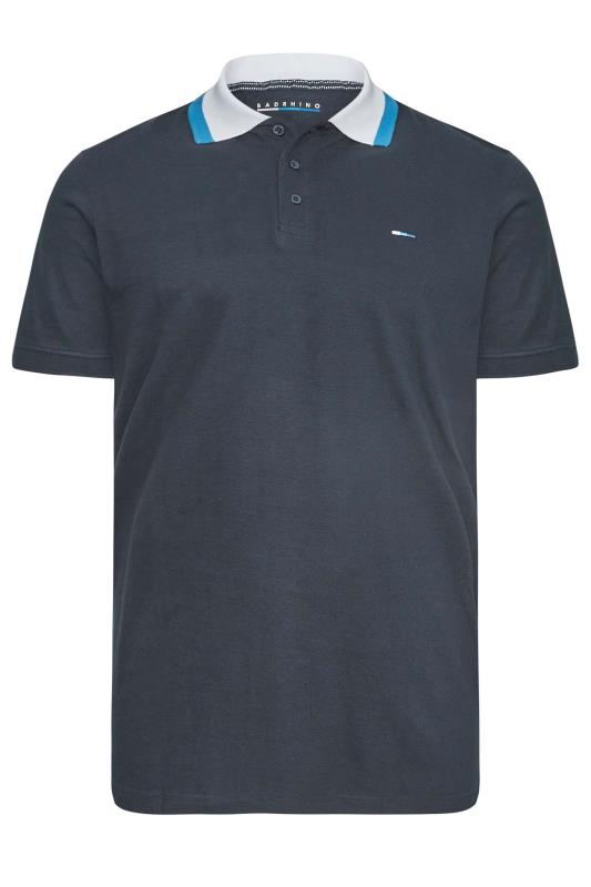 BadRhino Big & Tall Navy Blue Contrast Stripe Collar Polo Shirt 3