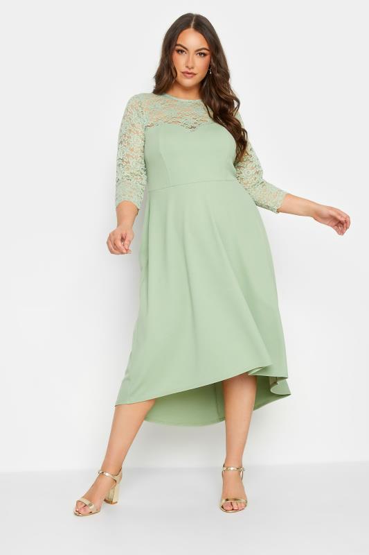YOURS LONDON Curve Plus Size Sage Green Lace Sweetheart Midi Dress | Yours Clothing  2