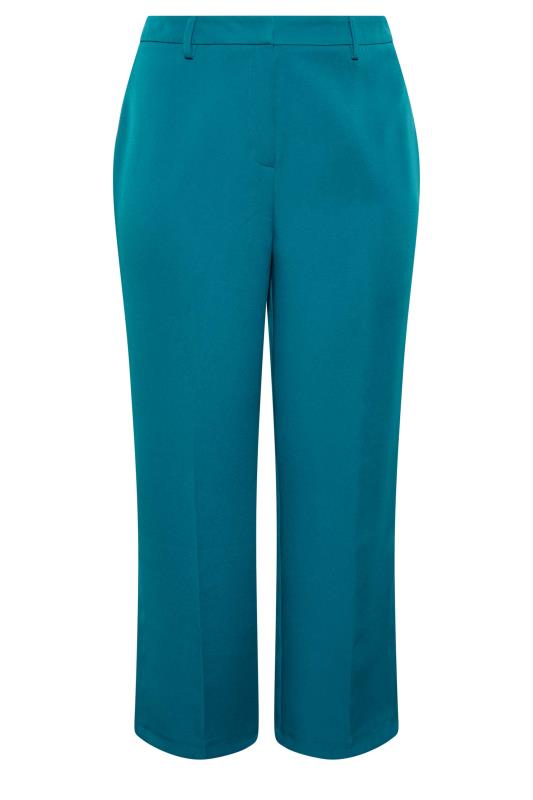 Plus Size Teal Blue Split Hem Flared Trousers| Yours Clothing 4
