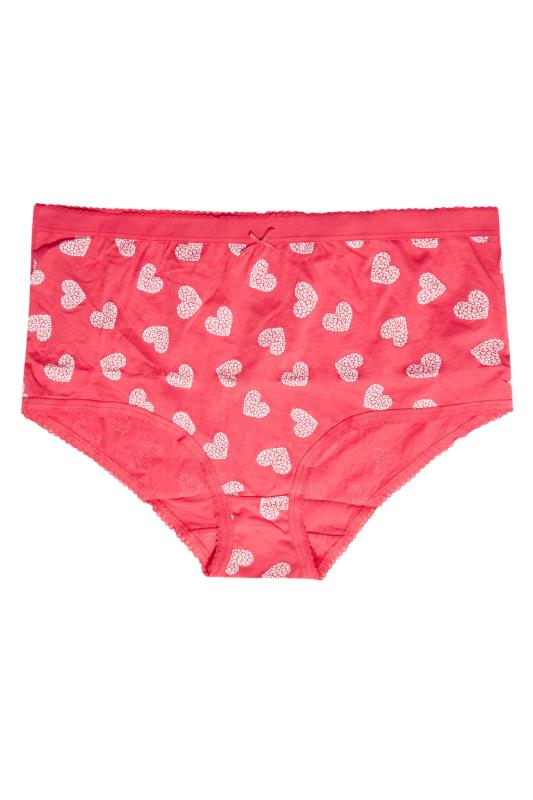 5 PACK Curve Pink Love Heart Print High Waisted Full Briefs 3