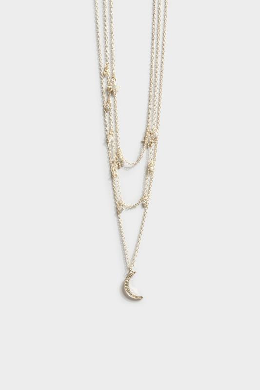 Gold Tone Sun & Moon Triple Chain Necklace | Yours Clothing 2