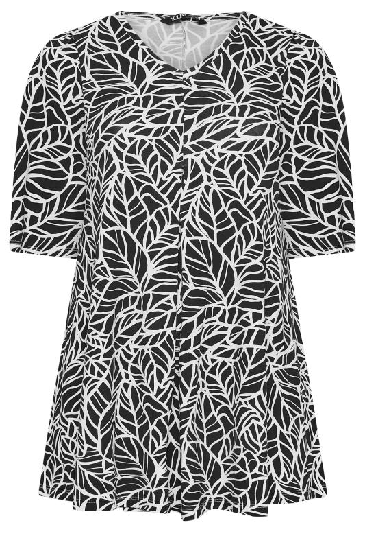 YOURS Curve Plus Size Black Monochrome Leaf Print Top | Yours Clothing  6