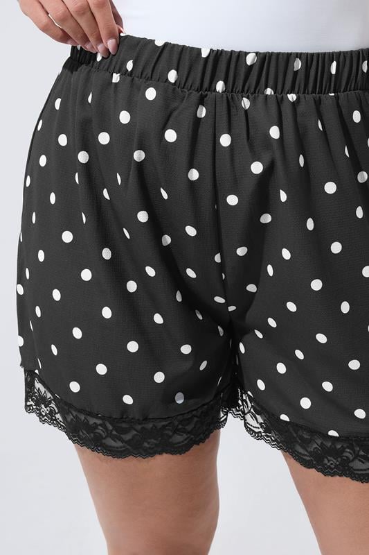 LIMITED COLLECTION Plus Size Black Polka Dot Lace Trim Shorts | Yours Clothing 4