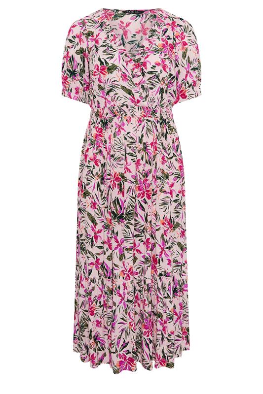 YOURS Plus Pink Tropical Shirred Neck Maxi Dress | Yours Clothing 5