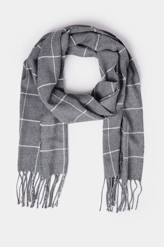 Plus Size  Charcoal Grey Check Tassel Scarf