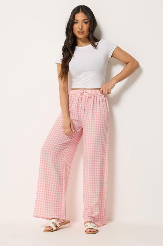 PixieGirl Petite Pink Gingham Wide Leg Trousers
