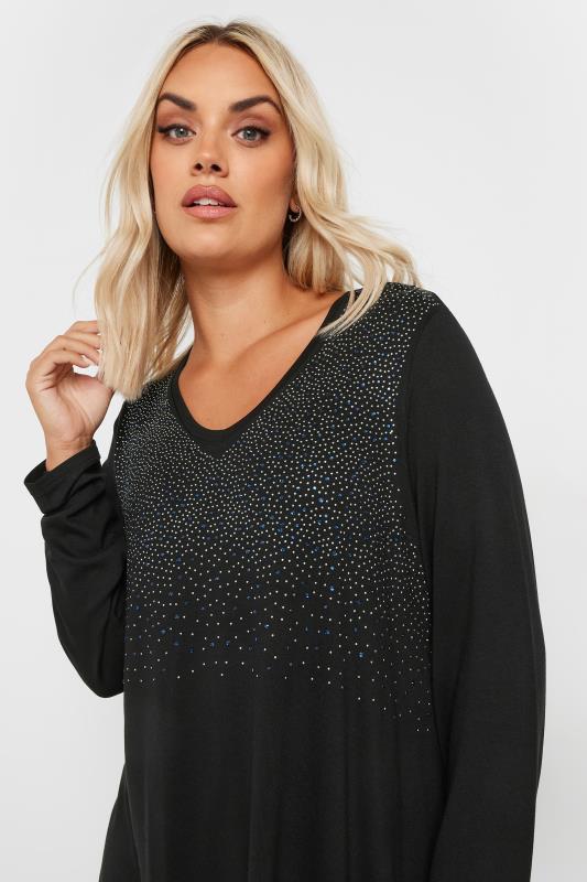 YOURS Plus Size Black Stud Embellished Long Sleeve Top | Yours Clothing 4