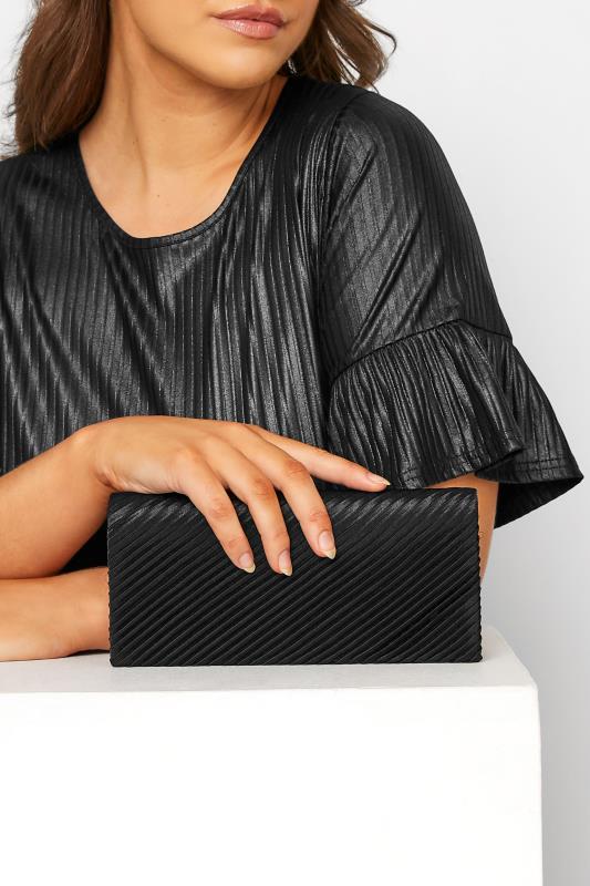  Grande Taille Black Pleated Satin Clutch Bag