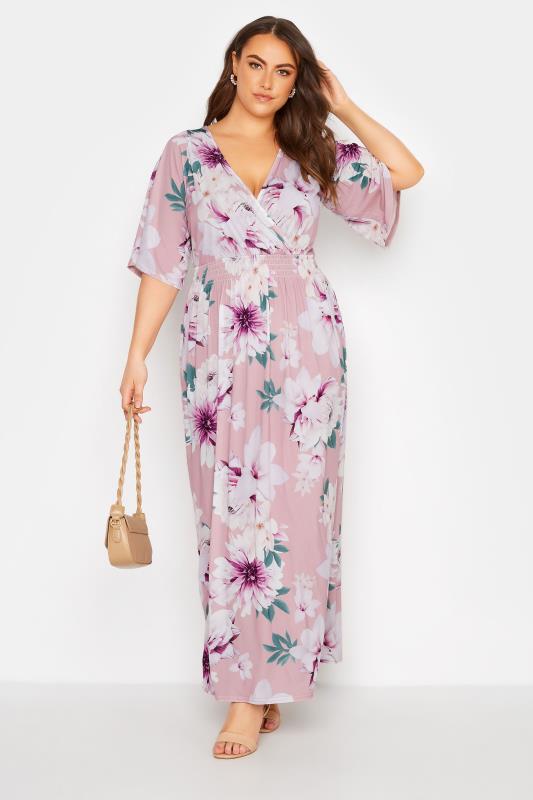YOURS LONDON Curve Pink Floral Shirred Waist Maxi Dress 1