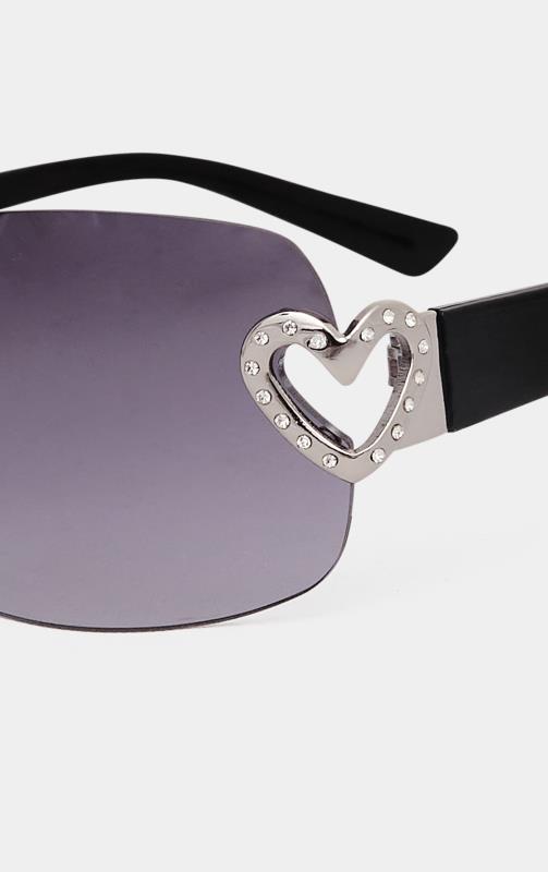 Plus Size Black Diamante Heart Frameless Sunglasses | Yours Clothing 4