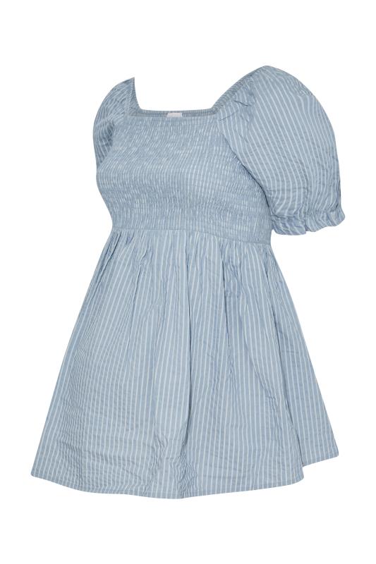 BUMP IT UP MATERNITY Plus Size Blue Stripe Print Shirred Smock Top | Yours Clothing 5