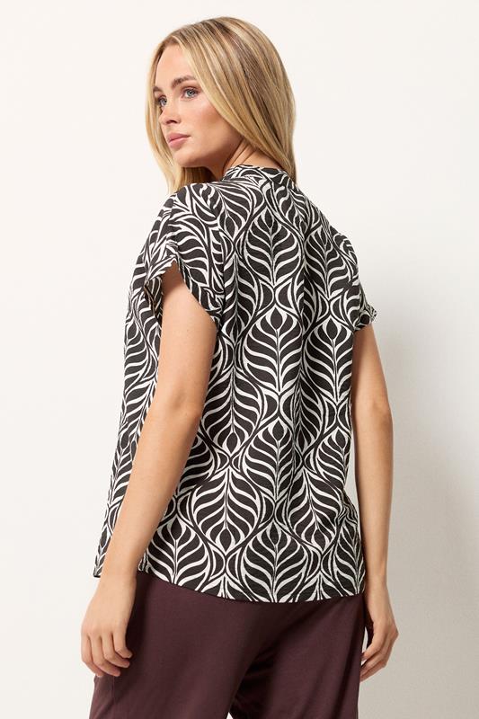 M&Co Brown Leaf Print Notch Neck Top | M&Co 2