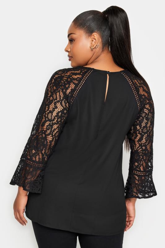 YOURS LONDON Curve Black Lace Flute Sleeve Top | Yours Clothing 3
