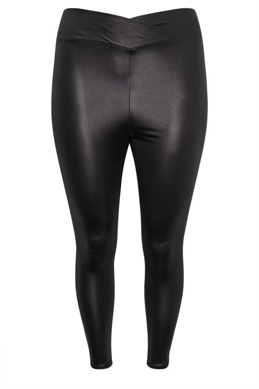 LIMITED COLLECTION Plus Size Black Faux Leather Wrap Waist Leggings | Yours Clothing 5