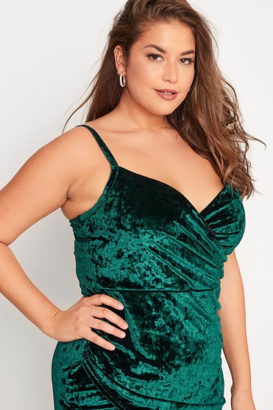 YOURS LONDON Plus Size Green Velvet Bodycon Wrap Dress | Yours Clothing 4