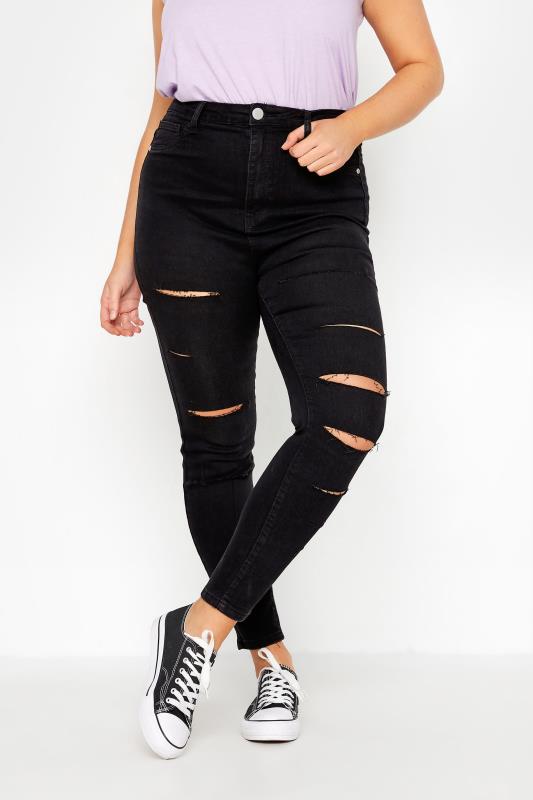 Curve Black Ripped Skinny Stretch AVA Jeans 3