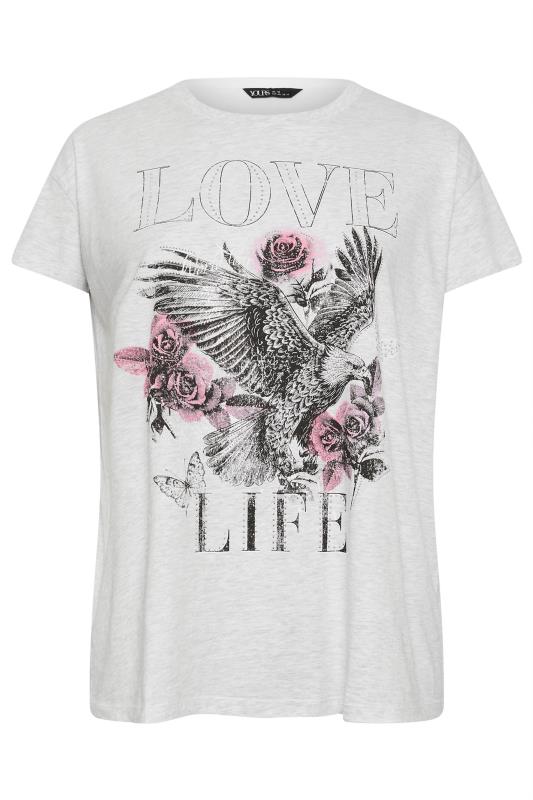 YOURS Plus Size Grey 'Love Life' Slogan Stud T-Shirt | Yours Clothing 5