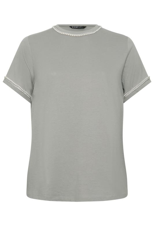 YOURS Plus Size Grey Pearl Trim T-Shirt | Yours Clothing 5