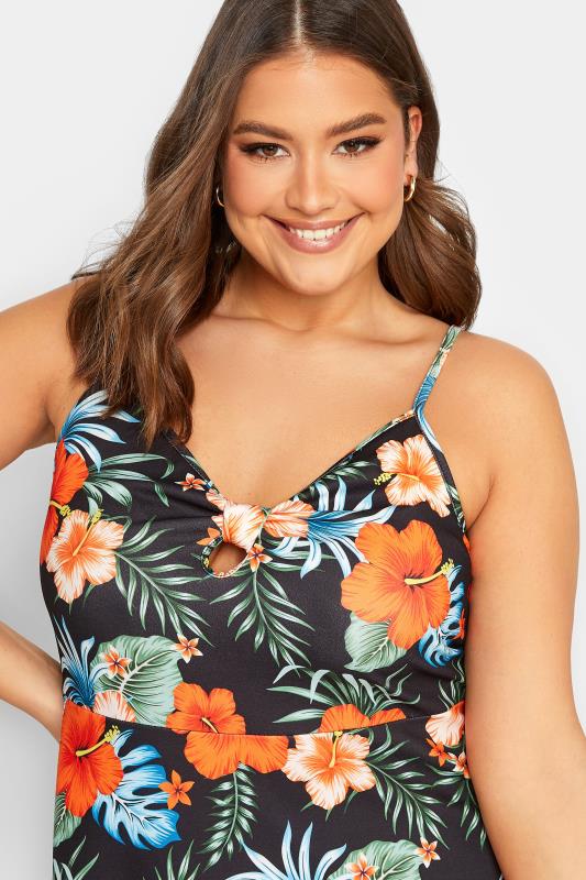 YOURS LONDON Plus Size Black Tropical Print Bow Front Dress | Yours Clothing 5