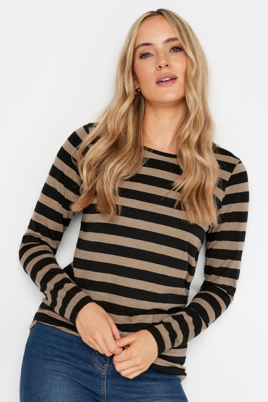  Tallas Grandes LTS Tall Black & Brown Stripe Long Sleeve Cotton T-Shirt