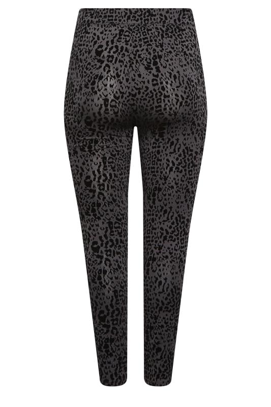 YOURS Plus Size Grey Flocked Leopard Print Leggings | Yours Clothing 6