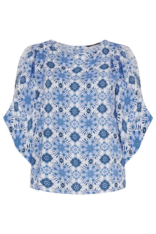 YOURS Plus Size Blue Abstract Print Cold Shoulder Blouse | Yours Clothing 5