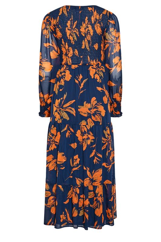 LTS Tall Orange & Navy Blue Floral Long Sleeve Midi Dress 2
