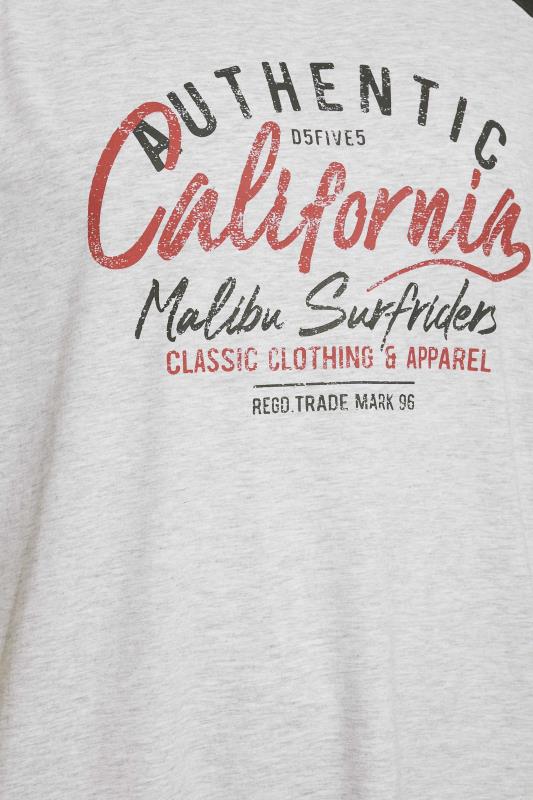 D555 Big & Tall Grey 'California Surfriders' Printed Raglan T-Shirt 2