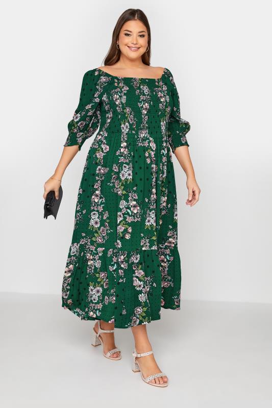 YOURS LONDON Curve Green Floral Puff Sleeve Dress 2