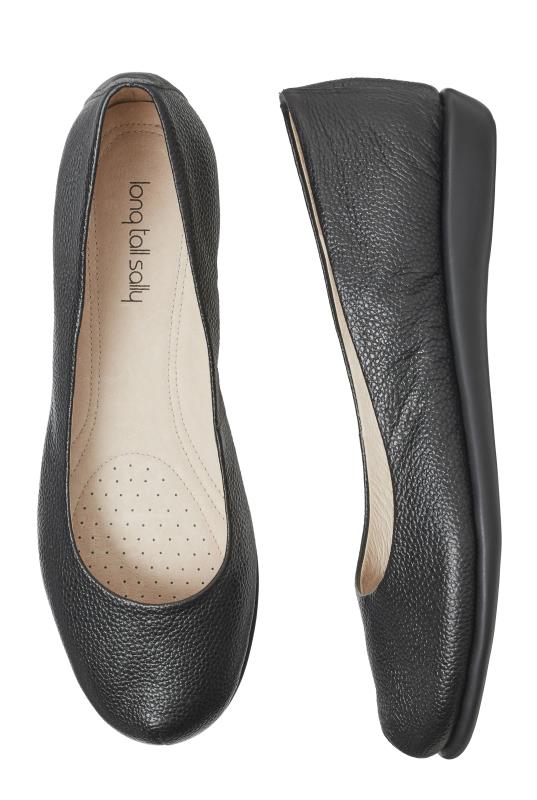 Black Leather Ballerina Shoes | Long Tall Sally