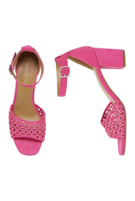 Pink Woven Detail Block Heel Sandal | Long Tall Sally