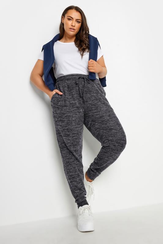 YOURS Plus Size Charcoal Grey Marl Soft Touch Cuffed Joggers | Yours Clothing 2