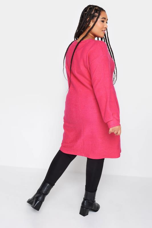 YOURS Plus Size Curve Hot Pink Soft Touch Midi Jumper Dress | Yours Clothing  3