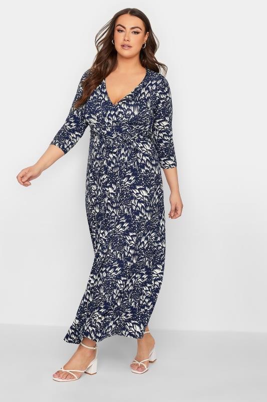 YOURS Curve Plus Size Navy Blue Floral Print Maxi Dress | Yours Clothing  1