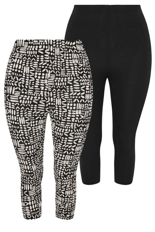 YOURS 2 PACK Plus Size Black Abstract Print Cropped Leggings | Yours Clothing 7