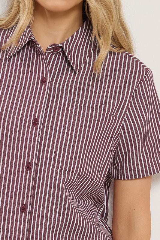LTS Tall Women's Set Burgundy Red Stripe Cotton Shirt & Shorts | Long Tall Sally 5