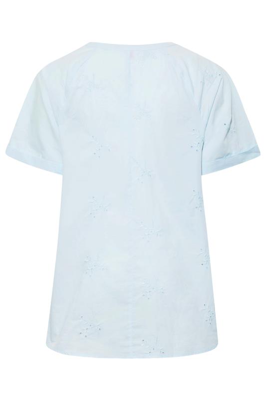 Plus Size Blue Embroidered Half Placket Raglan Blouse | Yours Clothing 7
