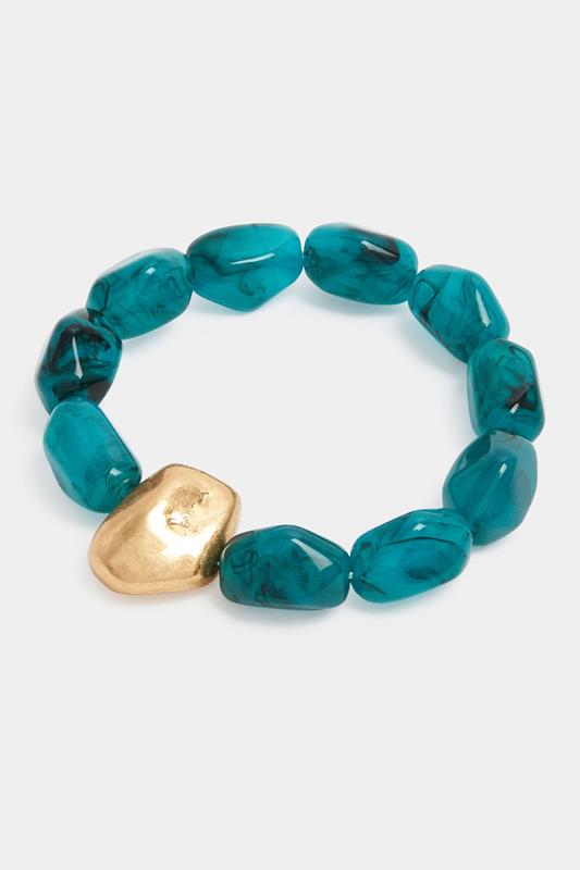 Blue and Gold Tone Statement Beaded Bracelet | Yours Clothing 1