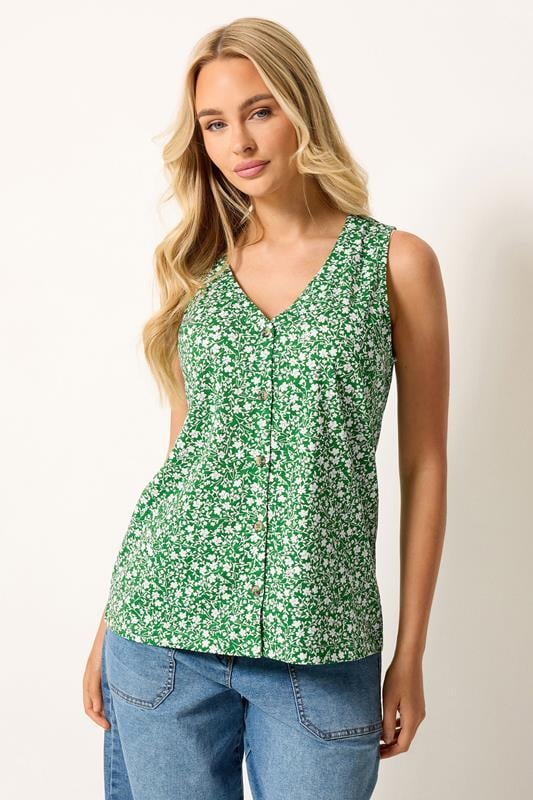 M&Co – Trägershirt in Grün mit Blumenmuster und Knöpfen