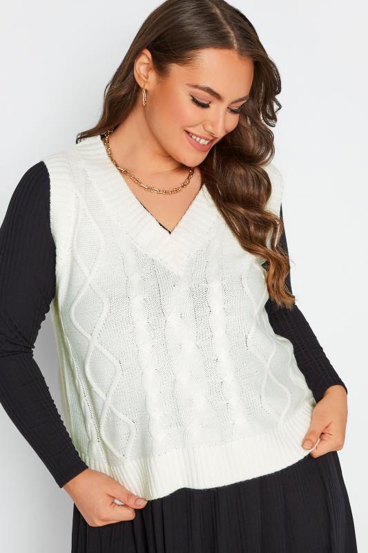 Plus Size White Cable Knit Sweater Vest Top | Yours Clothing 4