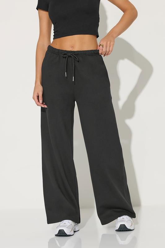 PixieGirl Petite Women's Black Drawstring Wide Leg Joggers | PixieGirl 1