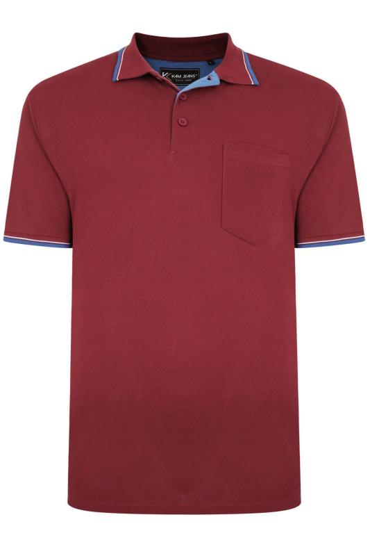 KAM Big & Tall Burgundy Red Tipped Polo Shirt 2