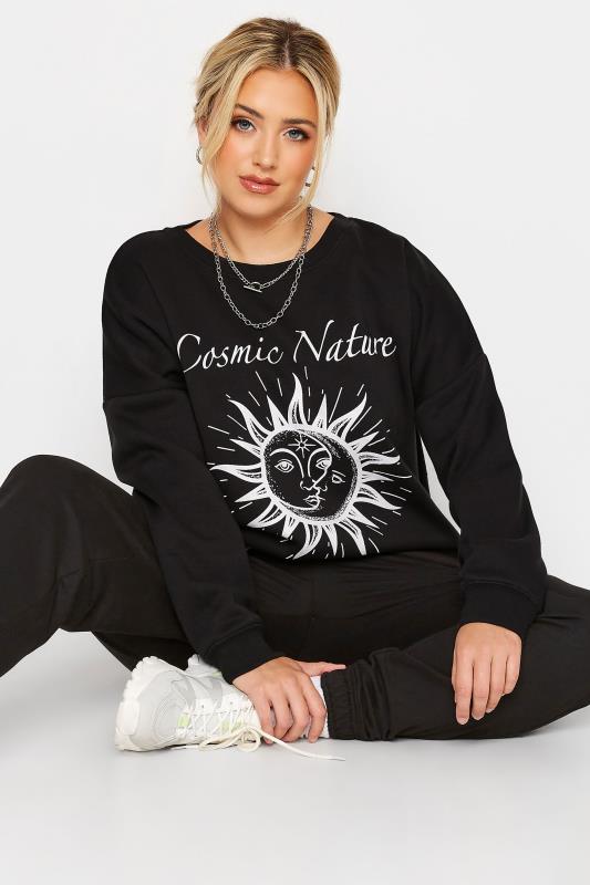 LIMITED COLLECTION Plus Size Sun & Moon 'Cosmic Nature' Black Sweatshirt | Yours Clothing 1