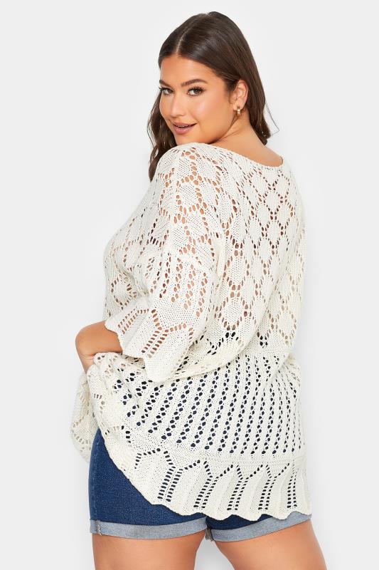 YOURS Plus Size Curve White Crochet Jumper | Yours Clothing  4