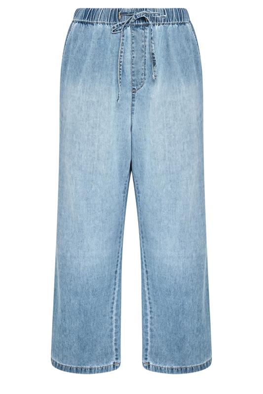 YOURS Plus Size Mid Blue Drawstring Wide Leg Jeans | Yours Clothing 5